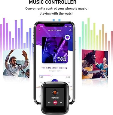 Fitpolo Розумний годинник для жінок, чоловіків та дітей. Фітнес-трекер з вимірюванням пульсу, водонепроникний IP68, повний сенсорний екран, моніторинг сну, музичне керування, сумісний з Android та iOS, чорний