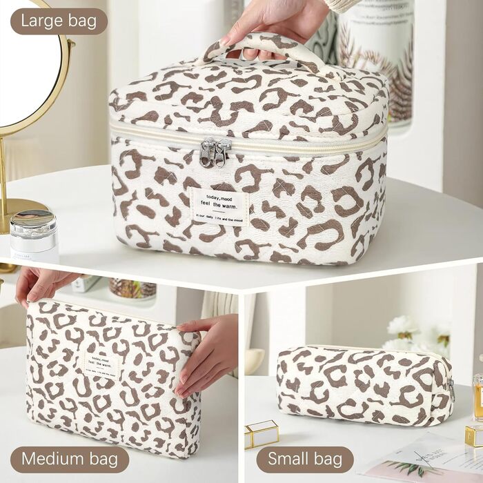 Набір косметичок для жінок: 3 шт. Leopard - велика, середня, маленька | Косметичка для макіяжу, подорожей, організації косметики