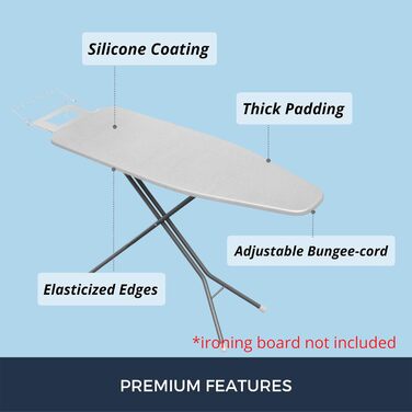 SAVUK Ironing Board Covers and Pad with Standard Size, Adjustable Elastic Edge, Heat Reflective, Fits Boards 130 x 40, 130 x 35 or 125 x 35, Cover Measurement 48 x 135 cm, Grey L 15