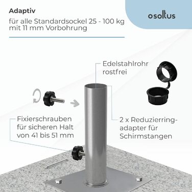 Stainless steel standpipe | Umbrella stand for granite/concrete base 41-51 mm | 4 drill holes