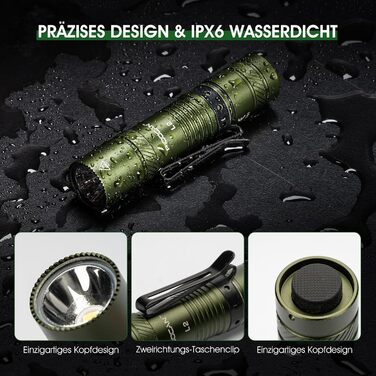 LED ліхтарик Klein 1200 люменів, перезаряджається, 4 режими, зелений. Ідеально для кемпінгу, риболовлі, ремонту та надзвичайних ситуацій