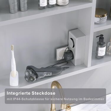 Дзеркальна шафка для ванної кімнати AQUABATOS з розеткою, підсвічуванням LED, 50x70 см. Шафка для ванної кімнати з дзеркалом, інфрачервоний сенсор, регулювання яскравості, протизапітніння, холодний білий колір світла (Тип 07L)