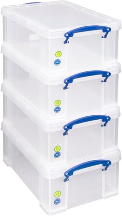Пластикова прозора коробка для зберігання Really Useful Box 9 л з кришкою та кліп-заскобами, універсальна, для дому, офісу, школи та творчості
