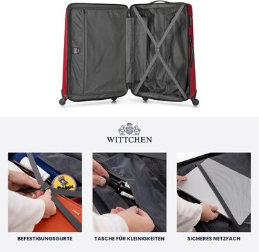 ЧемоданWITTCHEN Globe Line: Ручна поклажа, Trolley з ABS, 4 колеса, кодовий замок, телескопічна ручка, розмір S, підходить для Lufthansa/Eurowings/Ryanair/Condor/Discover Airlines (Набір з 4 шт., Червоний)