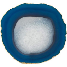 mookaitedecor Polished Natural Geode Agate Slices Coasters Set (2 Pieces), Decorative Stone Coasters for Glasses, Cups, Vases, Candles, Serving Plates, Name Cards for Wedding (Blue-Gold Rimmed)
