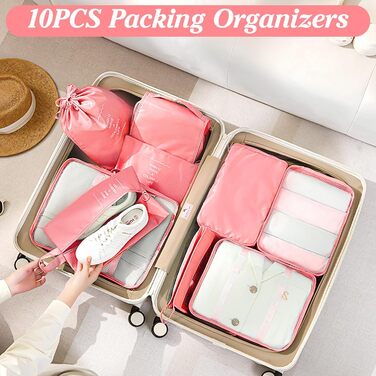 Органайзер для валізи Zorplex, набір 10 шт: кубики для пакування, аксесуари для подорожей, сумочки для одягу, взуття та косметики (рожевий)