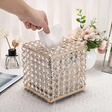 SUMTree Kristall Tissue Box, square, for household use, napkin organizer for dining room, bathroom, bedroom, vanity countertop, Gold