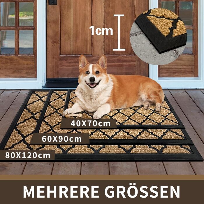 Придверний килимок Qingbei Rina 60x90 см, протиковзний вологопоглинаючий килим для входу, саду та тераси, коричневий, прямокутний