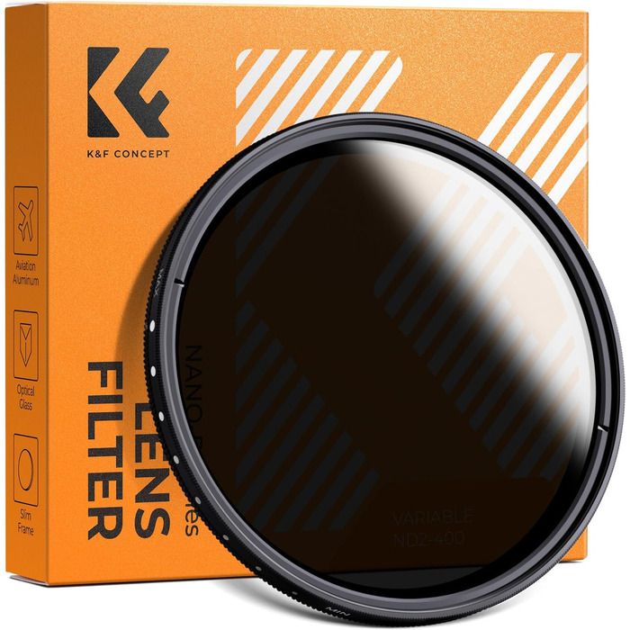 Фільтр ND Variabler K&F Concept 55mm (ND2-ND400) для фотографії пейзажів (Nano-Basic Series) з 3 серветками для чищення