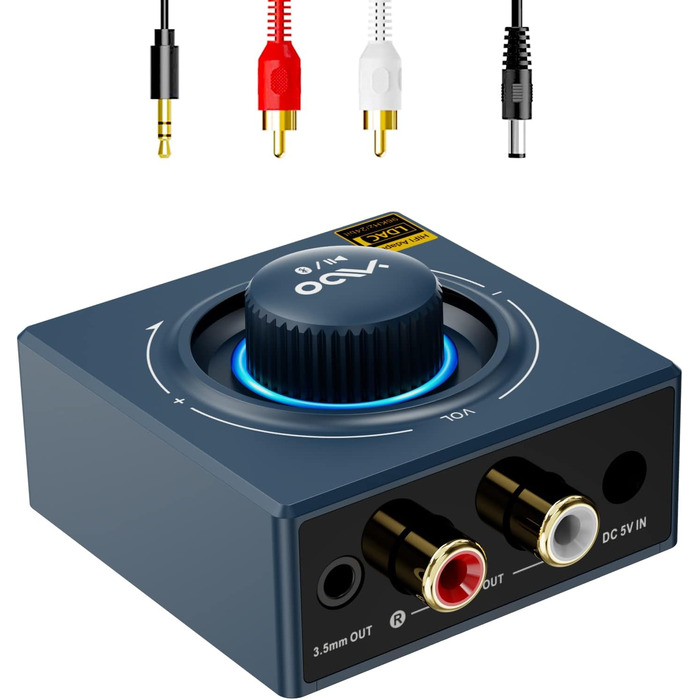 Bluetooth аудіоприймач YMOO B06T3 Pro: AUX адаптер для стереосистеми, TV, PC, телефону. Підтримка Bluetooth 5.3, HiFi, 3.5mm jack, Cinch, 15м радіус дії