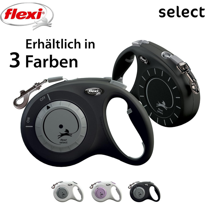 Flexi Select рулетка для собак чорна, 7 м, регулювання 0-7 м, до 25 кг