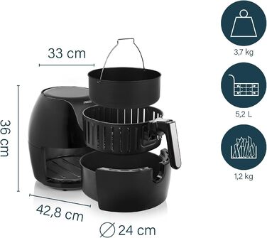 Princess XXL Air Fryer with 5.2L, Digital Touchscreen, 7 Programs, Oil-Free, 1700 W, Aerofryer 182050, Black REGULAR 5.2L