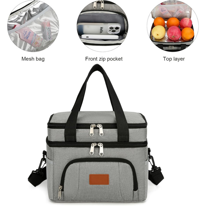 Термосумка JANSBEN для 12 банок: компактна, ізольована, з 6 відділеннями для пікніка, роботи та авто (сіра)