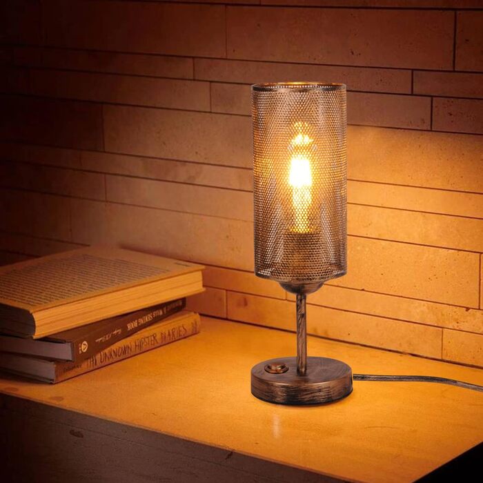 Промислова настільна лампа з металу, Е27, рустикальний стиль, ка́фільний абажур, вінтажна лампа Едісона для вітальні, з вимикачем (без лампочки), чорний колір, кругла, ретро