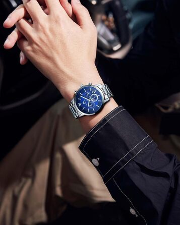 Чоловічий годинник MEGALITH з нержавіючої сталі, хронограф, водонепроникний, з великим циферблатом, датою, для роботи та відпочинку. Стильний подарунок для чоловіків (8345 Silver Blue)