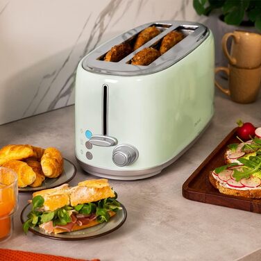 Тостер Cecotec Toast&Taste 1600 Retro Double Green: 4 слоти, 1630 Вт, нержавіюча сталь, регулювання потужності, піддон для крихт