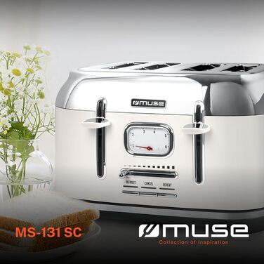 Тостер Muse MS-131 BC Beige: 4-х місний, з регулюванням ступеня підсмажування, ретро-дизайн, з підсвічуванням та крихкозбирачем