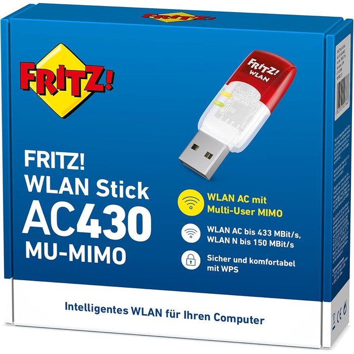 USB Wi-Fi адаптер FRITZ!WLAN Stick AC 430 MU-MIMO (Dual-band, до 433 Мбіт/с, WPA2)