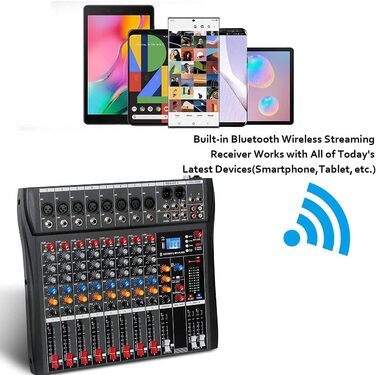 Depusheng DA8 Професійний 8-канальний стерео аудіомікшер Bluetooth USB, з підсилювачем, фантомним живленням і записом для комп'ютера