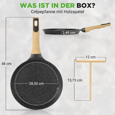 Пательня для млинців Nutrichef 28 см з антипригарним мармуровим покриттям, індукційна, з дерев'яною лопаткою