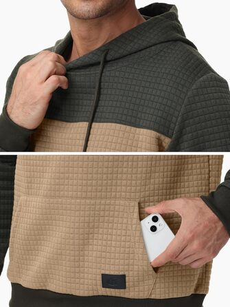 Чоловічий худі YuKaiChen з принтом у стилі пачуворк, джгут, капюшон, з кишенями, армійсько-зелений/хакі (XXL, армійсько-зелений/хакі)