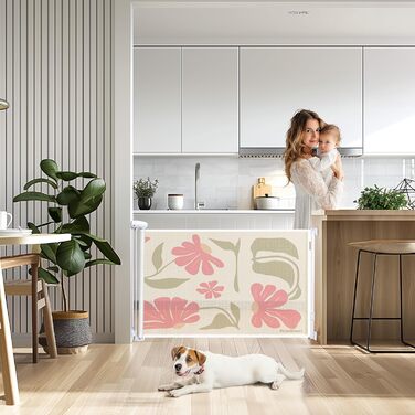 Захисне ворота для дитячих воріт, висувні 0-140 см, захист від падіння сходами для дітей, котів та собак, підходить для сходів, дверей, внутрішнього та зовнішнього використання (Квіти, 86 см x 180 см)