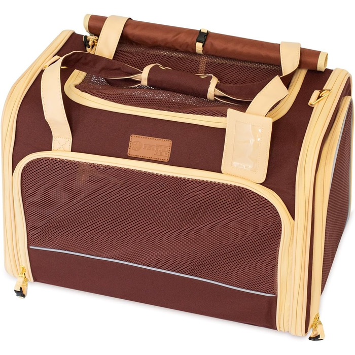 Транспортна переноска для кота та собаки, сумка-переноска для маленьких собак та котів, коричнева, 51 x 36 x 33 см