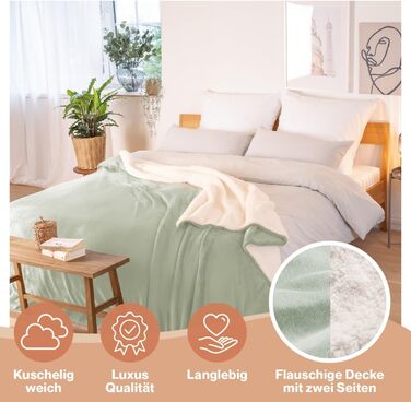 Плед Blumtal Premium Sherpa з м'якою внутрішньою стороною Sherpa, 230x270 см - сертифікат Oeko-Tex, теплий та пухнастий плед для дивану (Літне зелене, 150x200 см)