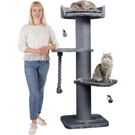 Преміум кігтеточка HAPPYPET 'Фредді' – 150 см, для Мейн-куна, з натурального сизалю, товсті стійкі стовпи (сіра)