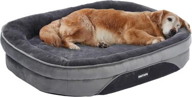 Ортопедичне ліжко для собак, диван для собак з валиком для шиї, кошик для собак з антиковзким дном, знімний та пральний, середні та великі породи, 106 x 79 x 17 см, темно-сірий