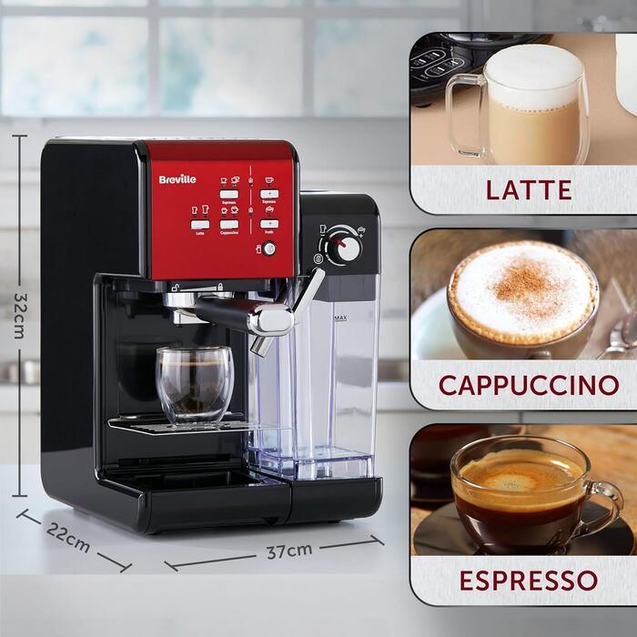 Кавомашина Breville Prima Latte II, еспресо, латте, капучино, 19 бар, червона, з капучинатором