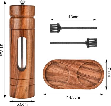 Herboom Salt and Pepper Grinder Wooden 2-Piece Set with Coasters, Cleaning Brush, Manual Ceramic Grinder Salt Mill Spice Grinder, for Pepper Salt Spices