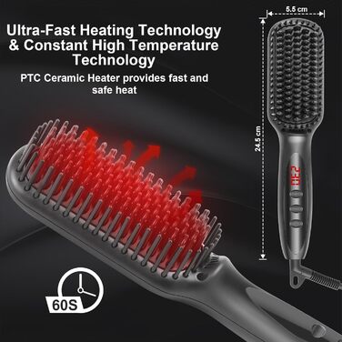 Електрична гребінця-випрямляч для бороди та волосся Aischens 2-в-1 з LCD-дисплеєм (120-230°C)