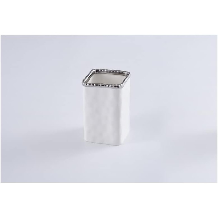 Pampa Bay VAN2718W Toothbrush Holder with Silver Pearls, 11.4 cm Height, Porcelain