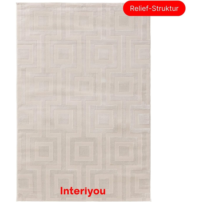 Килим Interiyou для вітальні/спальні/дитячої Cannes, 120x170 см, кремовий, короткий ворс, скандинавський бохо-стиль, геометричний малюнок