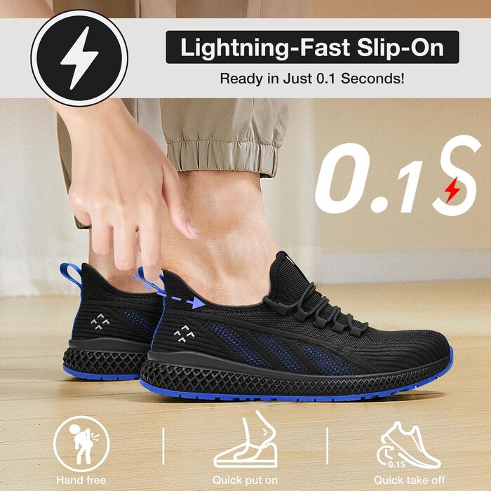 Робочі черевики SPIEZ для чоловіків та жінок, легкі, slip-on, з дихаючою сіткою, захист пальців Composite, неслизькі для складу, промисловості та повсякденного використання, чорно-сині, розміри EU35-46 (41 EU)