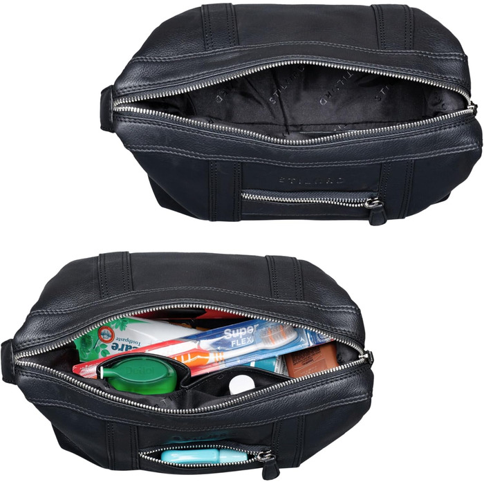 STILORD 'Bruno' Культиватор шкіряний вінтажний для чоловіків/жінок. Велика сумка для туалетних речей з двома відділеннями, ручка для подорожей (Чорний)