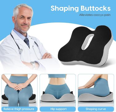 Подушка для сидіння DmTown з піною з пам'яті: ергономічна подушка для куприка, для полегшення болю в куприку та ішіасу, для геморою, для автомобіля, офісного крісла, інвалідного візка