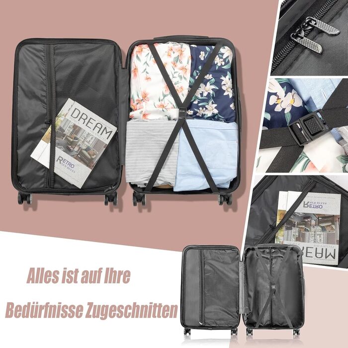 Набір валіз LALAHO 4 шт. з косметичками, рожеве золото, ABS, для подорожей