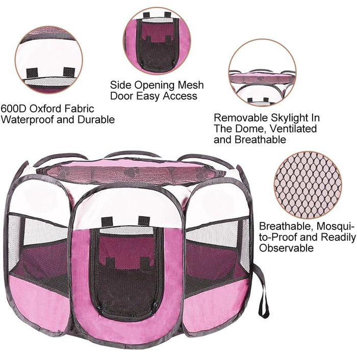 Клітка-загон для собак та цуценят, складана, 73x73x43 см, рожева