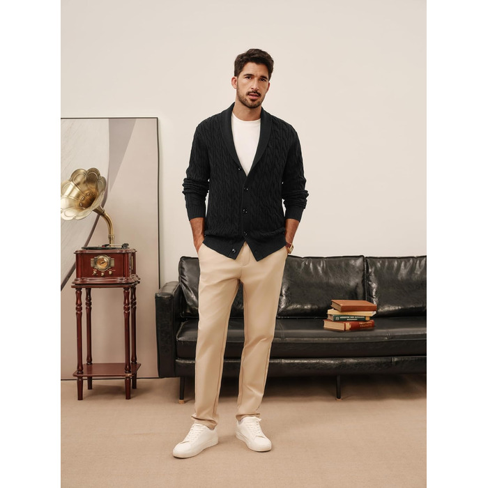 Кардиган чоловічий PJ PAUL JONES з коміром-шарфом, великий в'язання, чорний