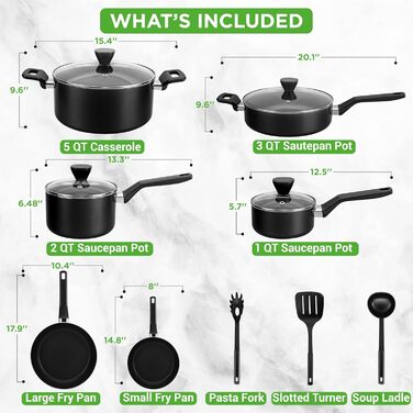 NutriChef 13-Piece Cookware Set | Non-Stick Cookware Set with Lids | Induction Pots and Pans Set for Gas, Electric & Ceramic Cooktops | PFOA-Free | Pots & Pans for Healthy Cooking Black