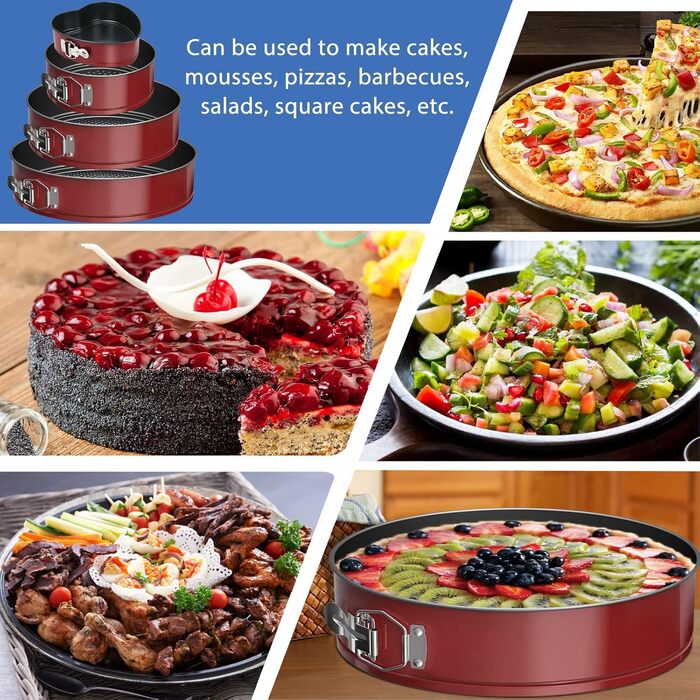Форма для випічки Tonsooze Springform: 12/18/22/26 см, з антипригарним покриттям, з насадками та силіконовою формою для мафінів, червона