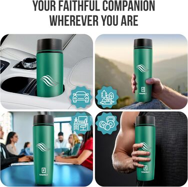 Термокружка Tavialo 460 мл, нержавіюча сталь, пудрово-рожевий колір, для подорожей, з ізоляцією, з напиленням (смарагдово-зелений)