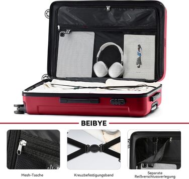 Набір валіз Beibye Hartschalen: M, L, XL з ABS матеріалу, ручна класть, телескопічна ручка, коліщата, захисне замкове механізм