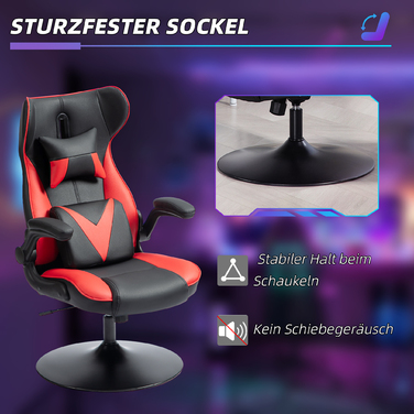 Vinsetto Gaming Chair with Rocking Function, Ergonomic Computer Chair, Height-Adjustable Office Chair, Swivel Desk Chair with Head and Lumbar Pillow, Supports up to 120 kg, Black+Red | Aosom