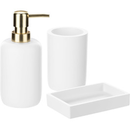 Набір для ванної кімнати Navaris 3 шт. - Дозатор мила, стакан для зубної пасти та мильниця. Декоративні аксесуари для ванної кімнати з штучного полімеру, матове покриття (білий)