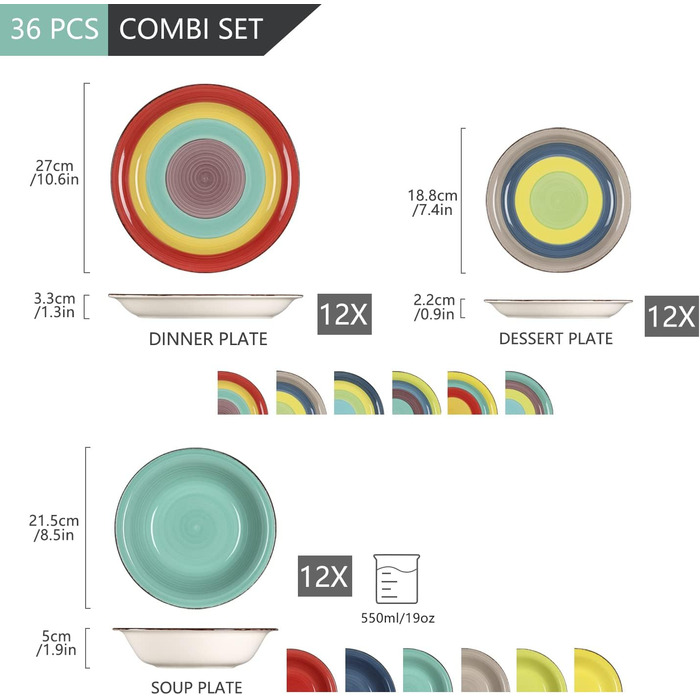 Сервіз столовий керамічний ARCO 36-ти частинний, вінтажний, на 12 осіб, стиль 
