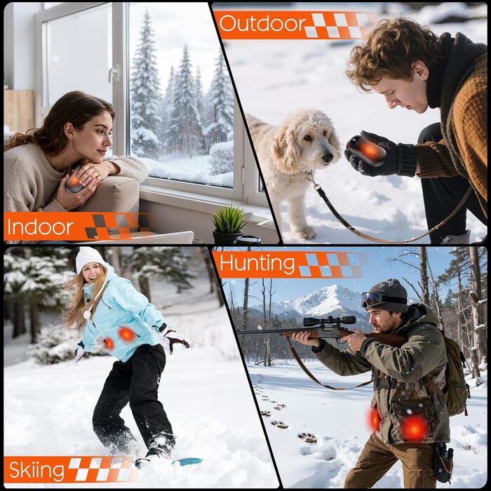 Електричний гріє для рук 2 шт., 12000 мАг, з магнітною двосторонньою системою підігріву та цифровим індикатором температури та заряду батареї, для відпочинку на природі/кемпінгу, чорний