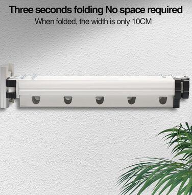 Висувна сушарка для одягу, 3-секційна, настінна штанга для одягу 126 см, економна, складана сушарка з гачками, для балкону, прання, ванної кімнати, білий, молочно-білий